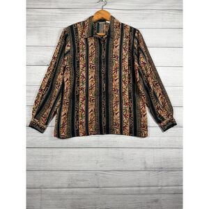 Vintage Anna Women’s Large Safari Animal Tropical Print Button Up Blouse 4218
